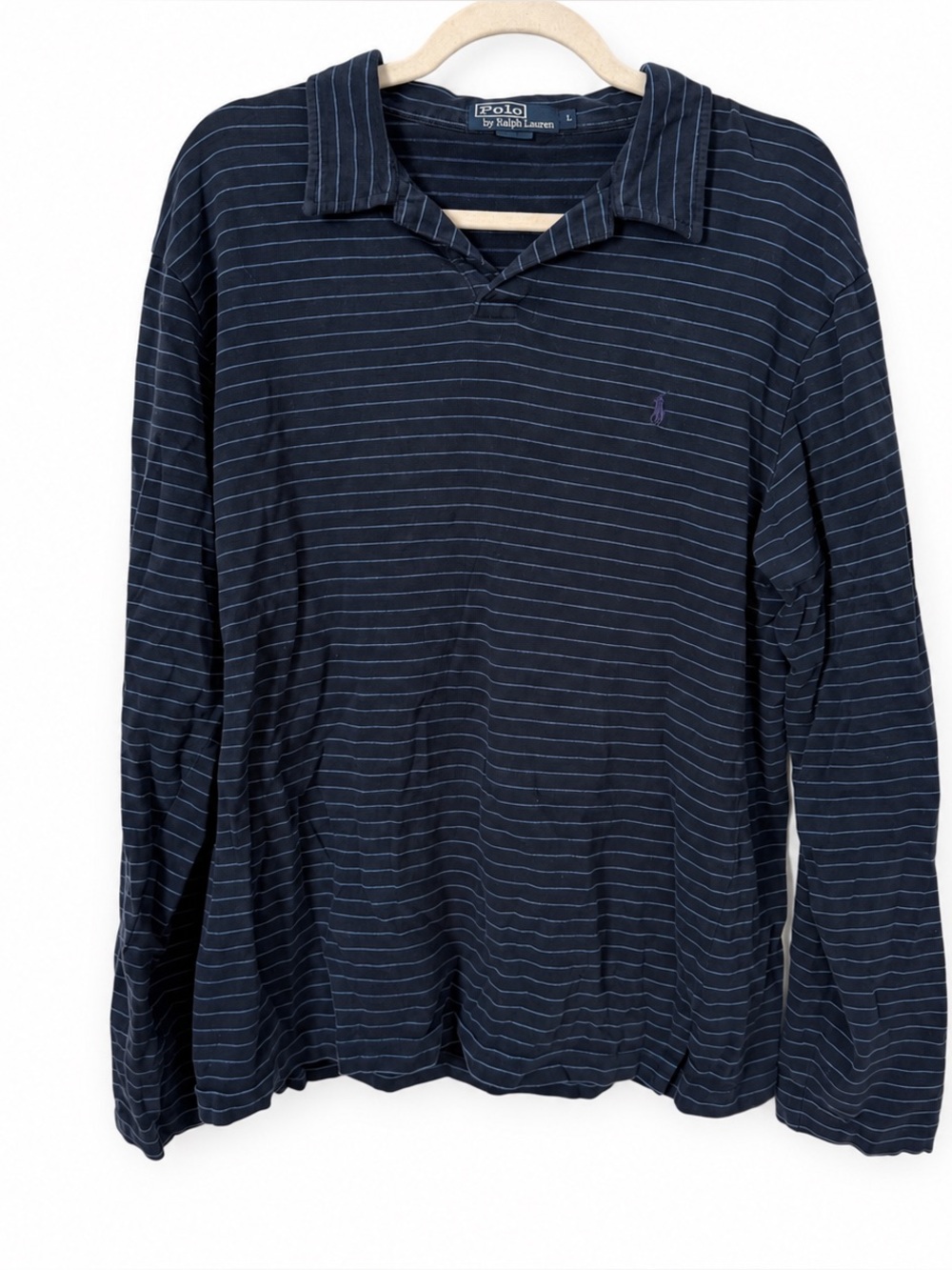 Vintage Polo Ralph Lauren Striped Rugby Shirt Size L Navy Blue